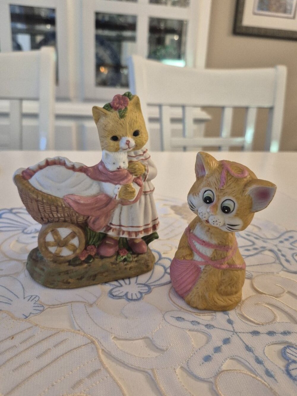 Pair of Kitschy Sweet Pinks Ceramic Bisque Figurines